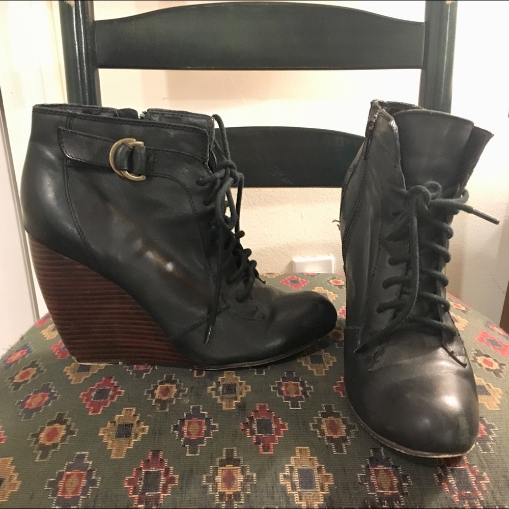 Black Wedge Lace Up / Zipper Booties